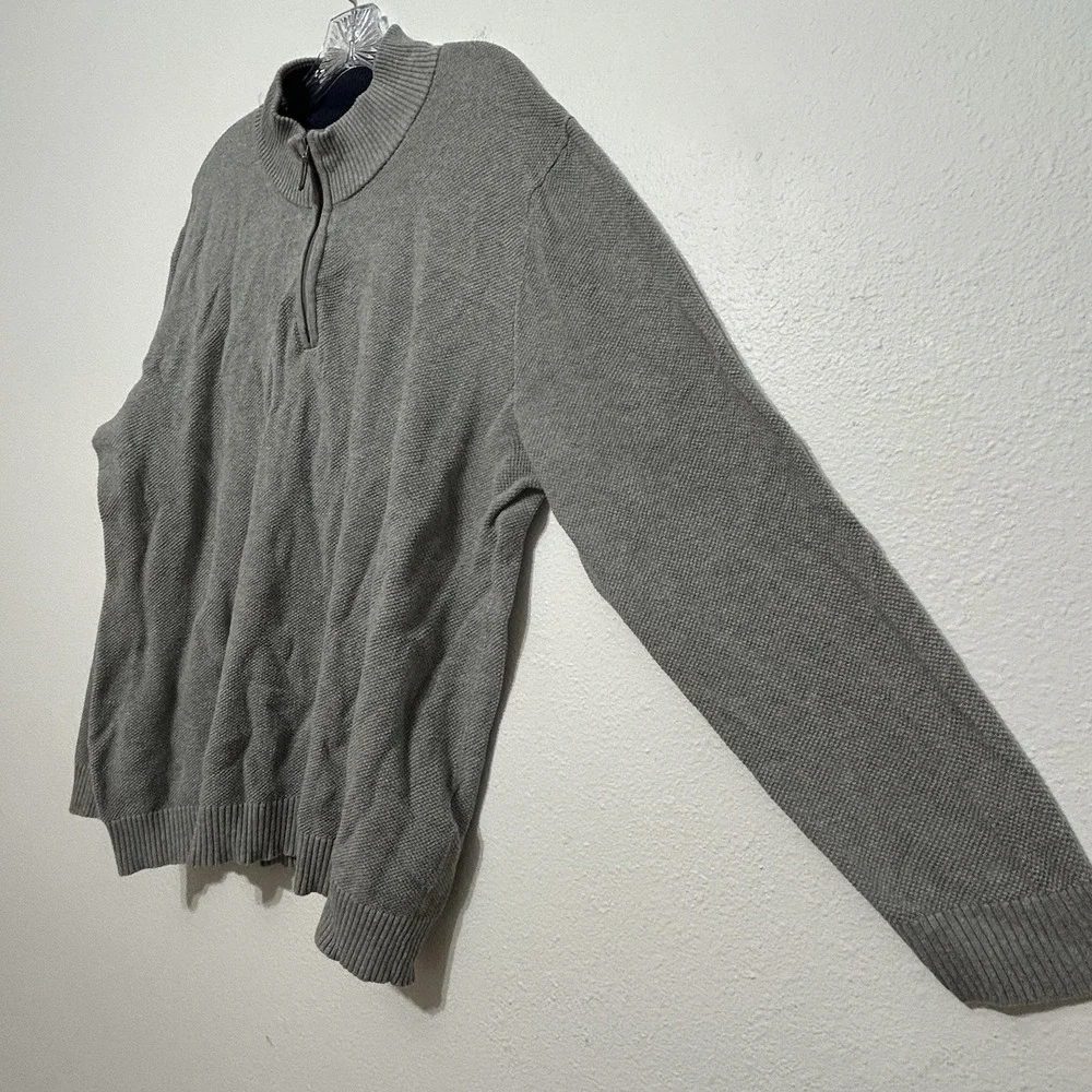 Club Room Gray Long Sleeve Quarter Zip‎ Pullover Cotton Sweater Men's Size XXL